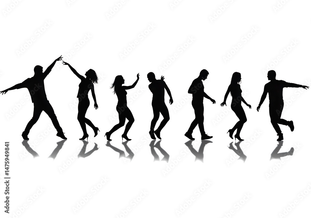 Obraz premium Silhouettes of dancers in motion isolated on transparent background