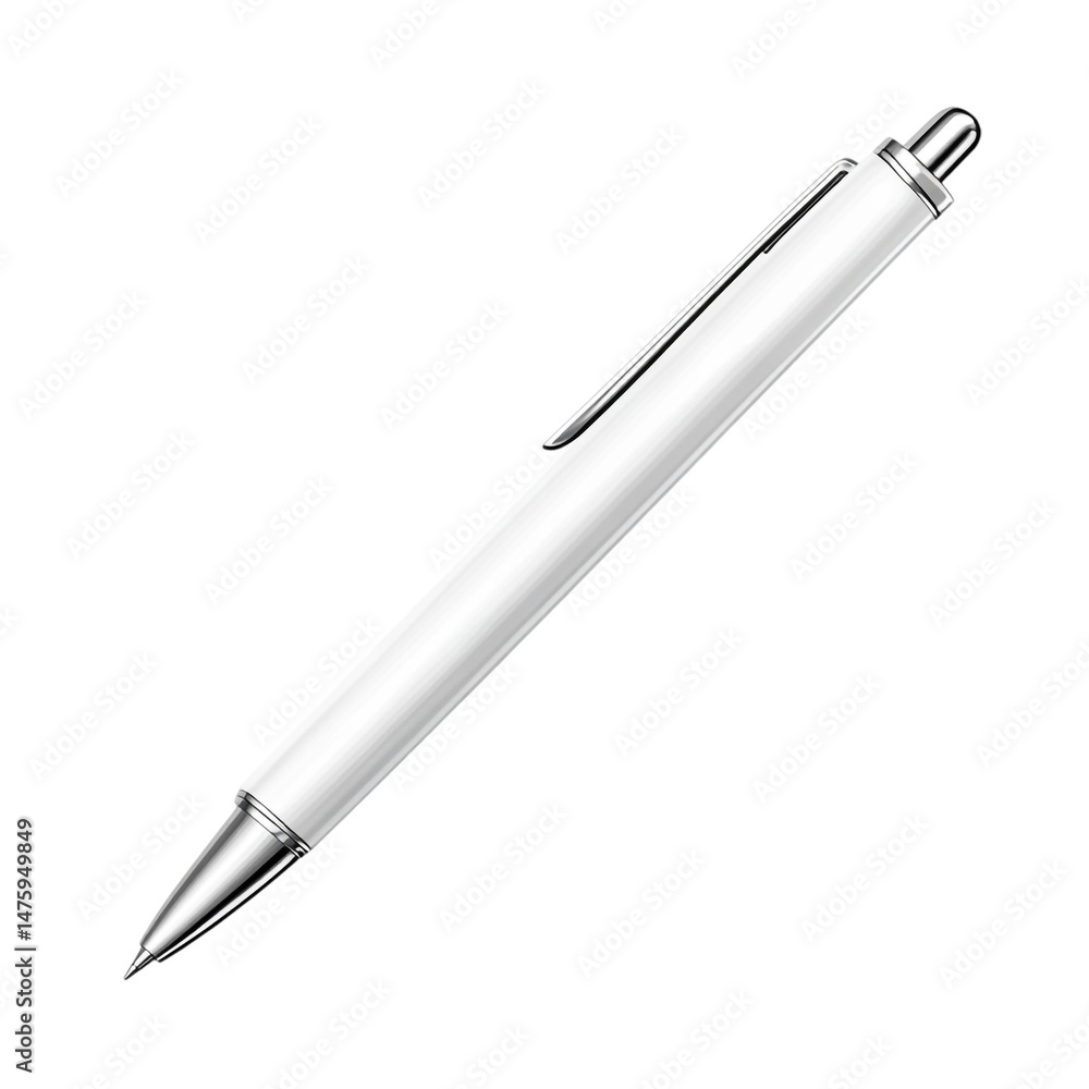 Elegant White Pen Diagonally Positioned on White Background Minimalist Design Elegant White Pen Diagonally Positioned on White Background Minimalist Design