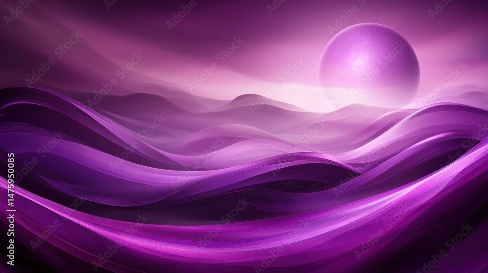3D render of purple wavy hills with a large sphere in the background, light pink sky, gradient background, 3D render of purple wavy hills with a large sphere in the background, light pink sky, gradient background,