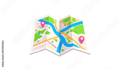 City Map with Route and Destination Markers Illustration