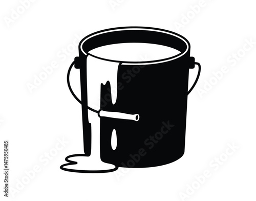 Paint bucket silhouette. This image shows a black and white design of a bucket filled with dripping paint, symbolizing creativity and artistic expression. Vector clipart illustration design.
