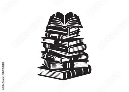 Books Icon, Stack of Books Silhouette Vector