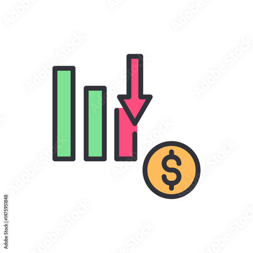 Depicting Financial Loss And Economic Downturn With Bar Graph And Coin