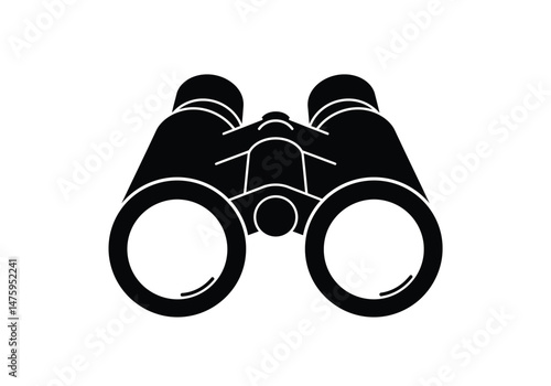 Binoculars silhouette. This image shows a black and white design of binoculars, an optical tool used for magnifying distant objects in various activities. Vector clipart illustration design.
