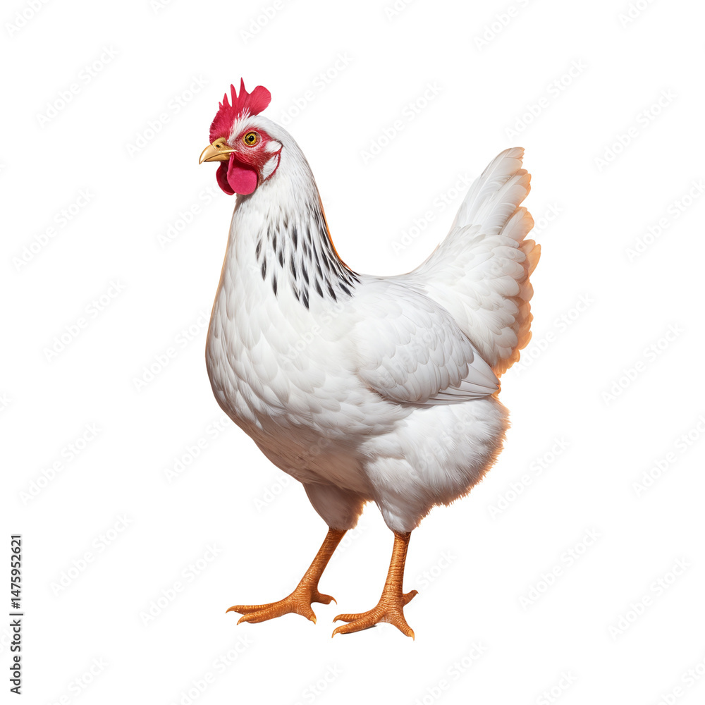 Fototapeta premium Vibrant White Chicken with Red Comb and Wattle