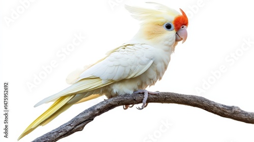 Captivating Cockatiel perched gracefully on a branch, isolated portrait