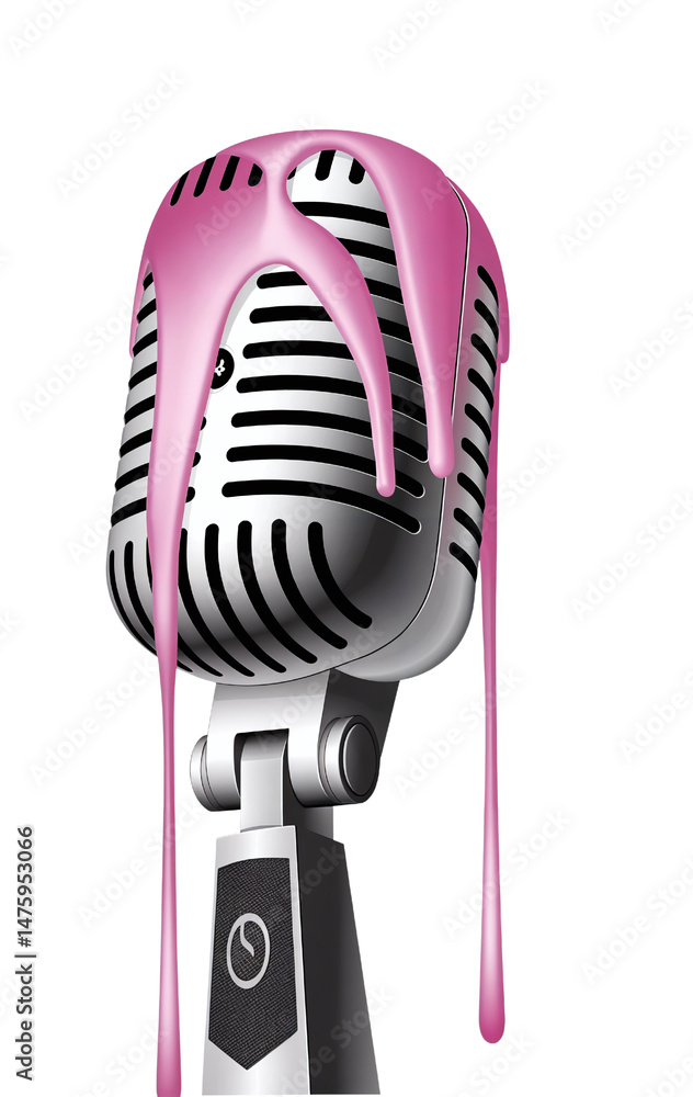 Fototapeta premium Retro Microphone Dripping with Viscous Pink Substance