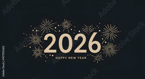 Happy New Year 2026 Festive Fireworks Celebration Design New Years Eve Holiday Greeting Card Background