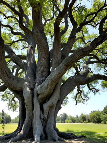 Timeless Wisdom: An ancient walnut tree with gnarled bark, standing as a testament to the enduring presence of nature