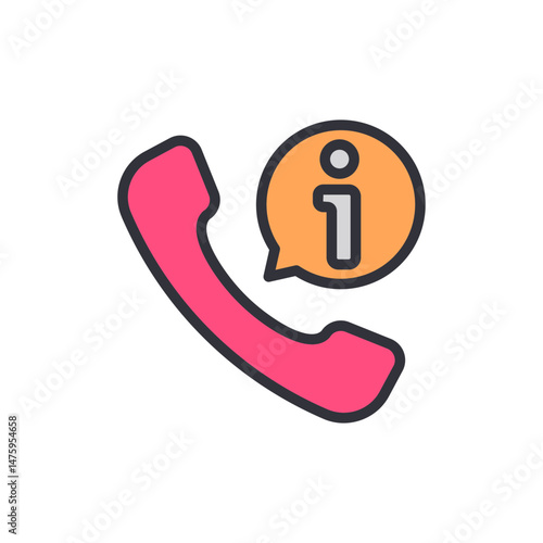 Pink Telephone Handset With Information Symbol For Assistance And Support