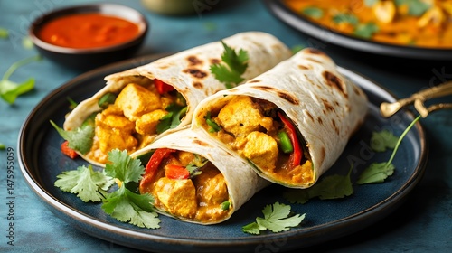 Wallpaper Mural Three flavorful wraps filled with chicken, vegetables, and curry sauce. Torontodigital.ca