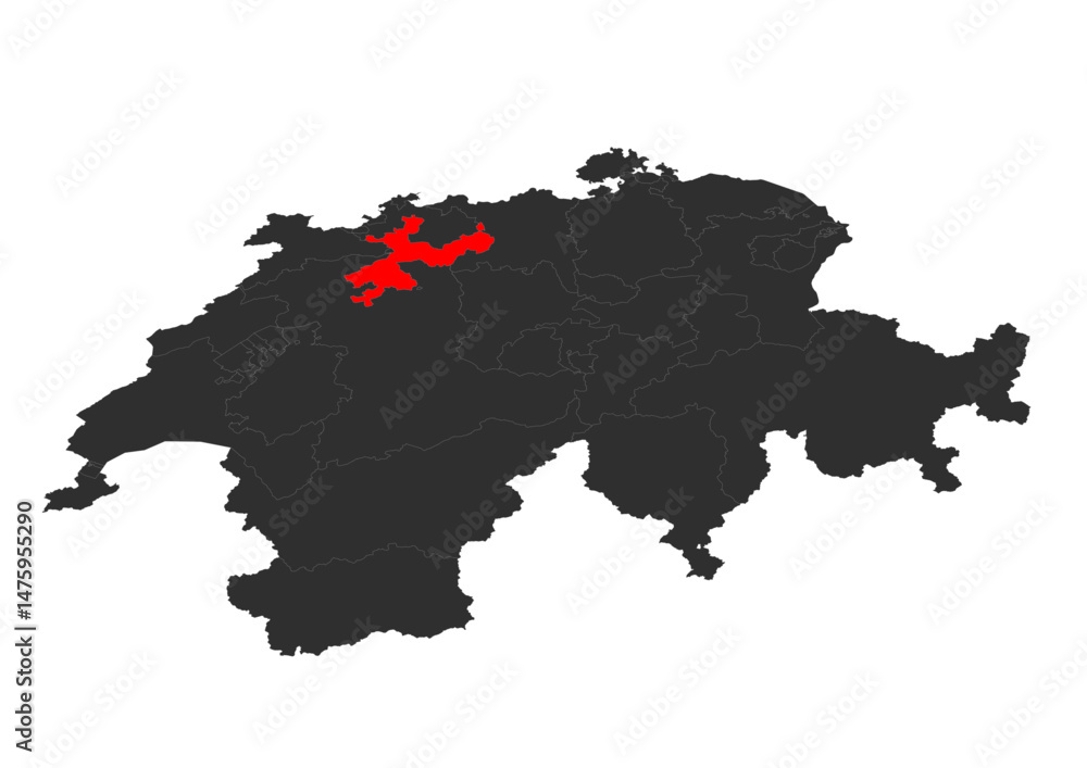Fototapeta premium red colored vector silhouette of the location map of the canton of solothum in the country of zwitzerland