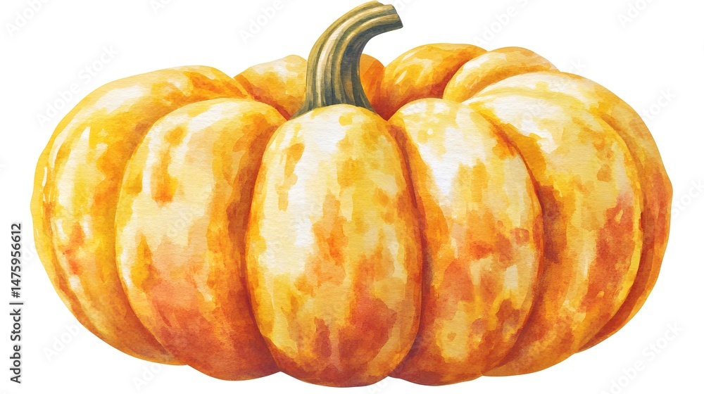 Obraz premium Detailed illustration of a decorative, yellow-orange pumpkin.