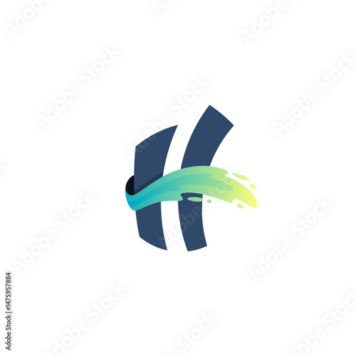 Free Download H logo and water swoosh design vector, blue color - GFXLoad