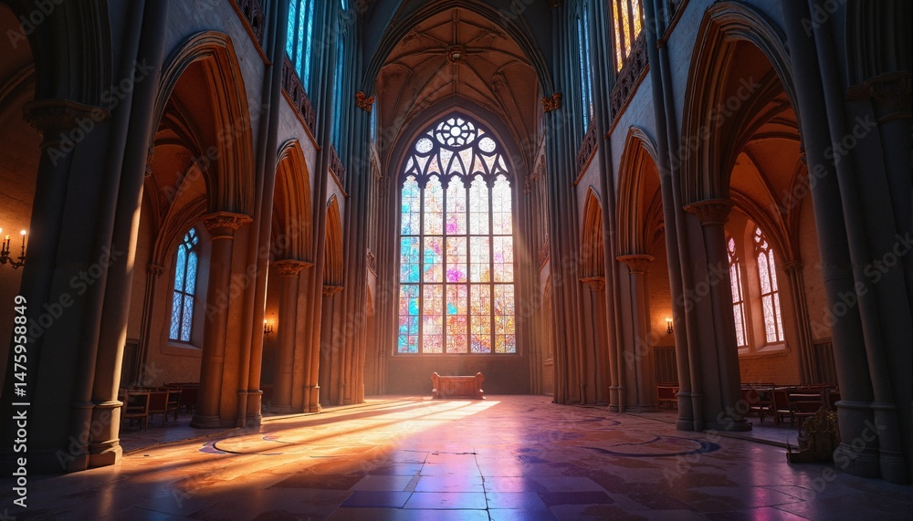 Fototapeta premium Stained Glass Cathedral Interior Beauty