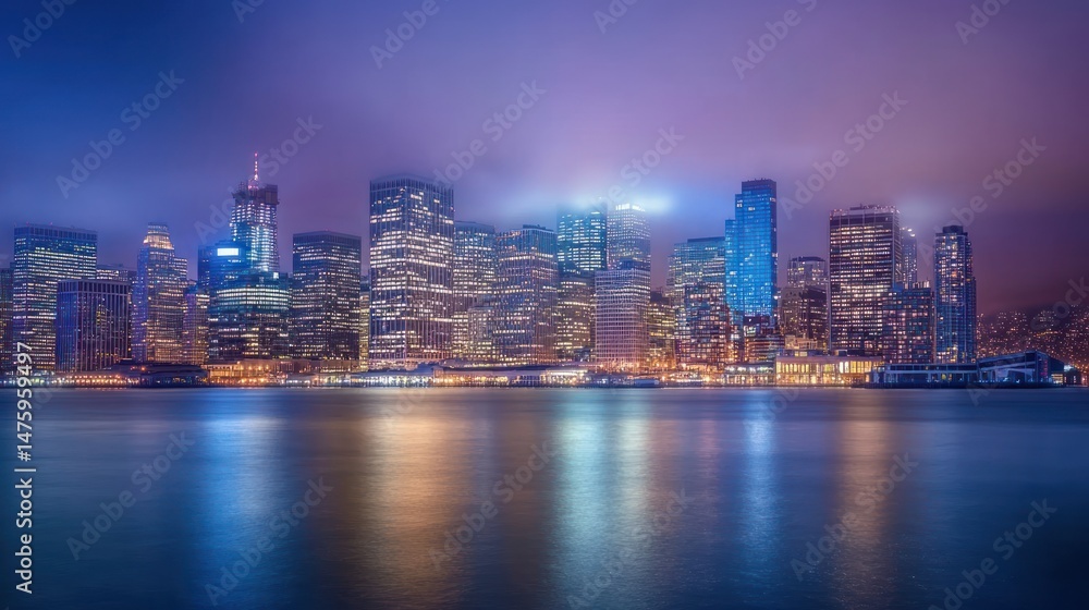 Obraz premium Night View of Manhattan Skyline