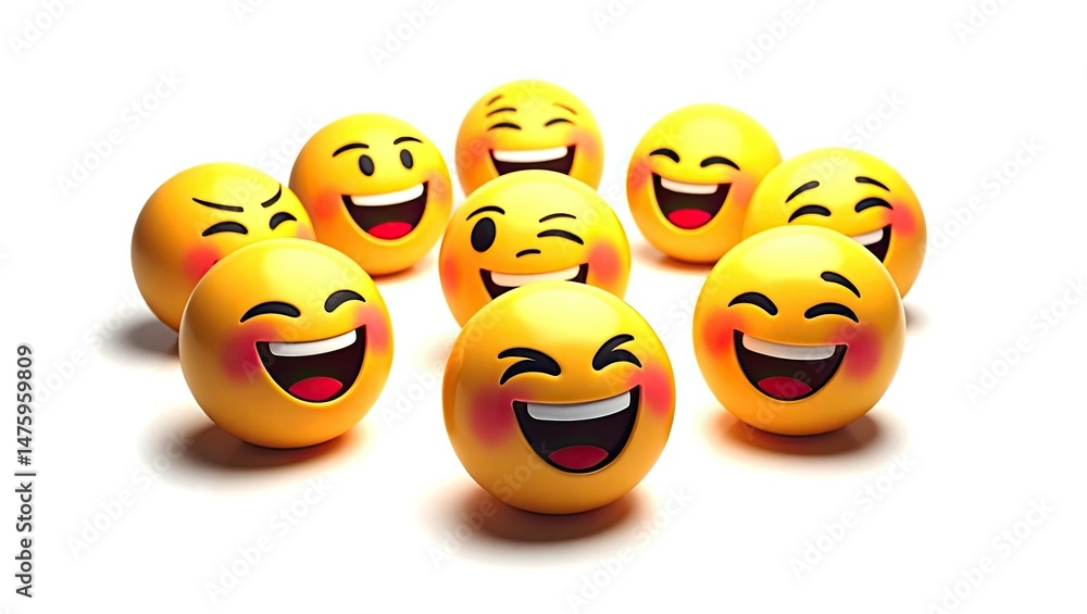 Diverse Group of Cheerful Emojis Displaying Variety of Happy Expressions Diverse Group of Cheerful Emojis Displaying Variety of Happy Expressions