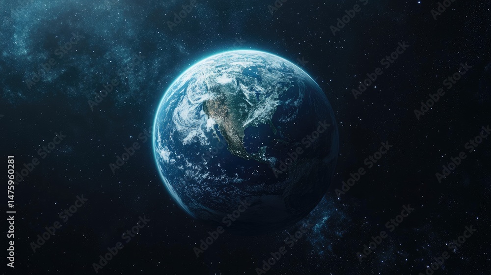 Naklejka premium Celestial view of the planet earth in space.