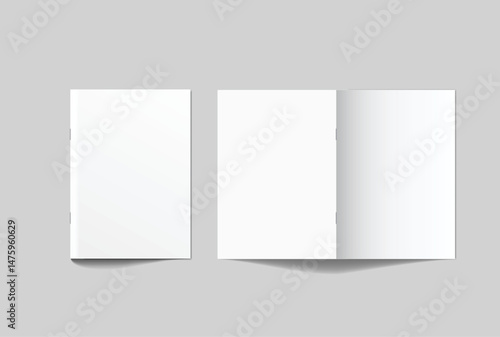 Vector realistic 3d magazine mockup with white blank cover isolated on background. For the business presentation magazine, notebook, booklet, brochure, catalogue or a publisher advertising corporate
