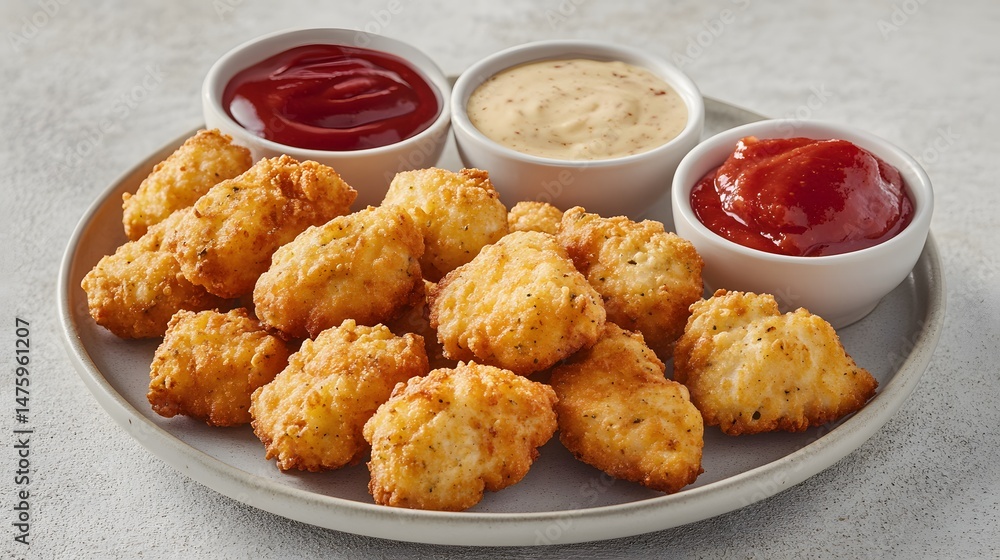 Crispy, seasoned bites with dipping sauces. Crispy, seasoned bites with dipping sauces.