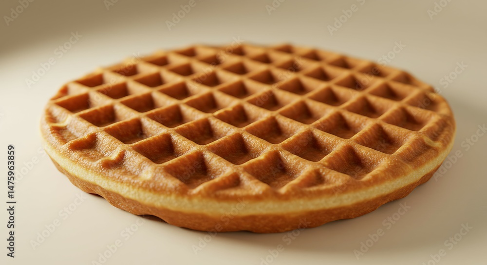 Golden round waffle on beige background ready to be served for breakfast or brunch Golden round waffle on beige background ready to be served for breakfast or brunch
