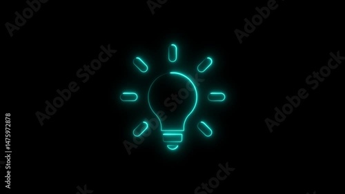Glowing neon light bulb icon against a dark black background illustrating ideas