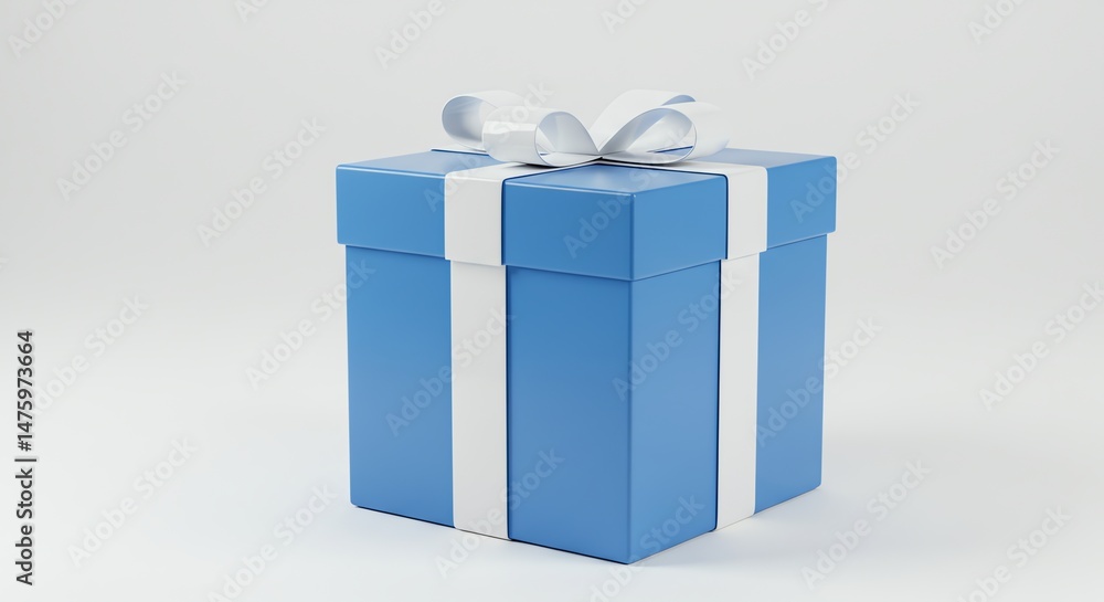 Obraz premium Blue Gift Box with White Ribbon