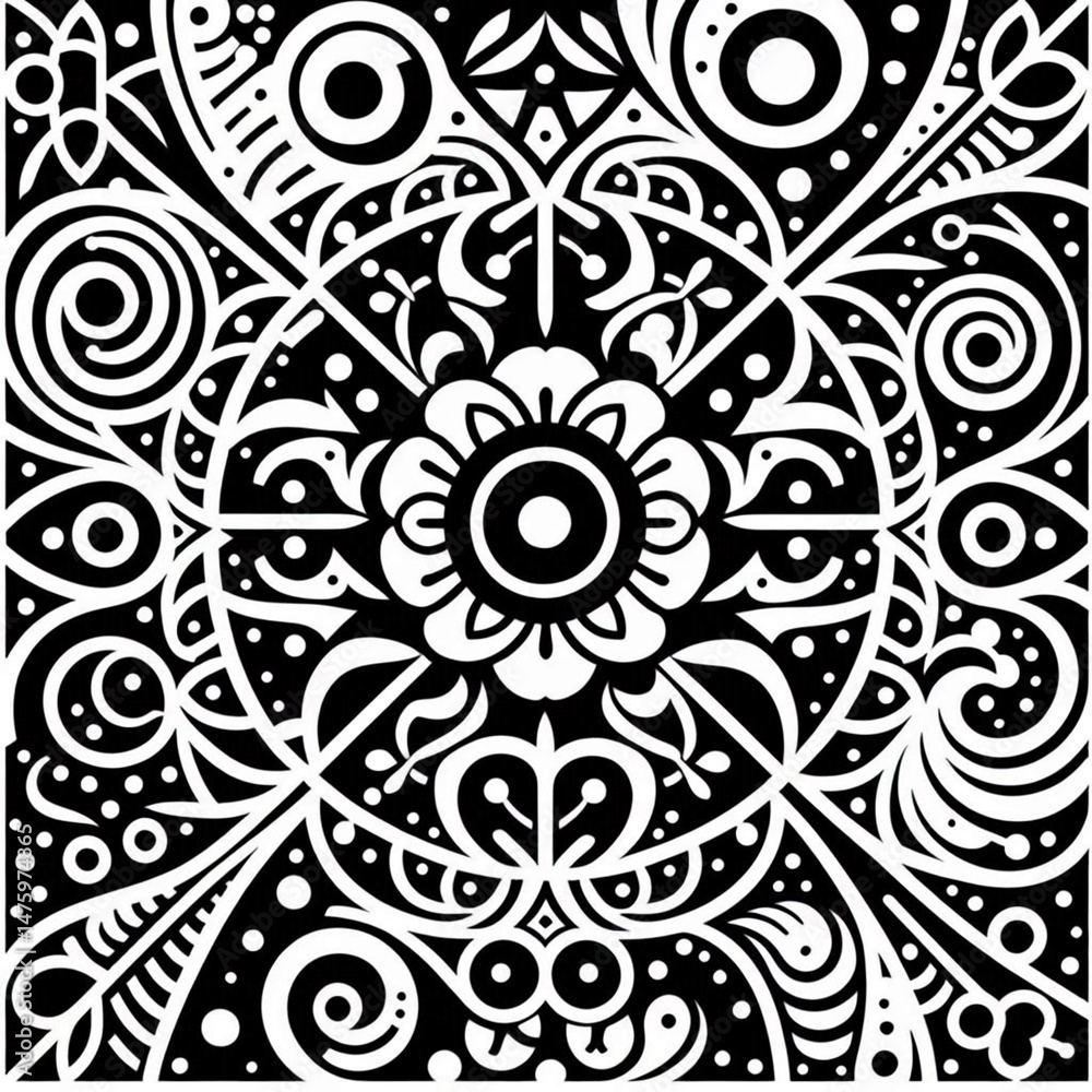Naklejka premium image, vector, design, illustration, set of black and white patterns, abstract ornament, abstract vector background.