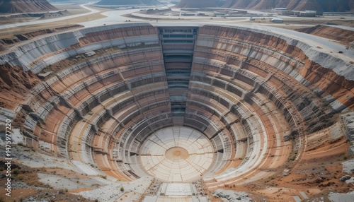 Aerial View of a Quarry Showing Colorful Strata and Layers