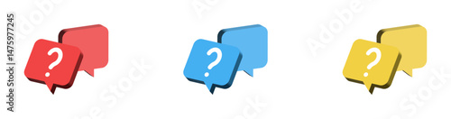 3d question mark icon button in speech bubble. faq sign, customer support and support sign or ask and help signs with red question icon symbol - ask bubbles 3d icons - frequently asked questions signs