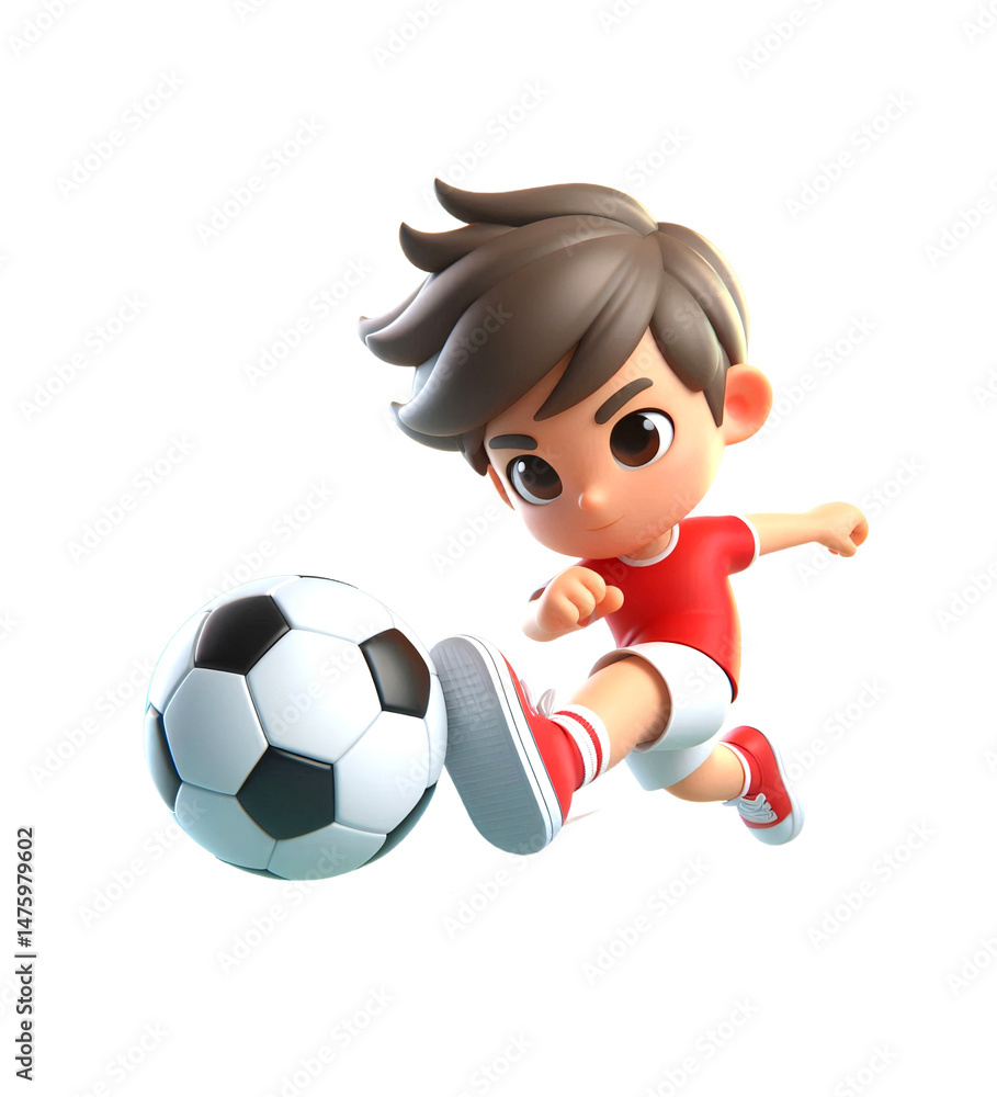 Cartoon boy soccer player kicks ball with energy. Youth sports illustration. Cartoon boy soccer player kicks ball with energy. Youth sports illustration.