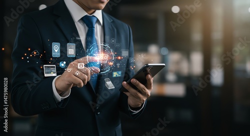 Wallpaper Mural Man in Suit Using Phone for Online Shopping Torontodigital.ca