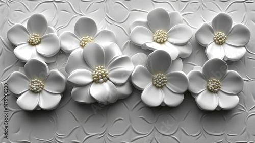 Elegant Floral Composition: A collection of pristine white flowers with delicate textures and subtle details create a serene and captivating visual, celebrating the beauty and elegance of nature.