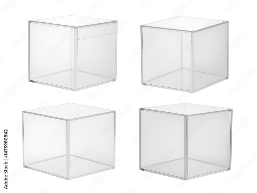Fototapeta premium Illuminating clarity, four transparent cubes on a dark, contrasting background four