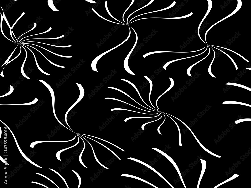 Vector black background with curly white lines. Black background with white ornaments with abstract circular lines. Vector black background with curly white lines. Black background with white ornaments with abstract circular lines.