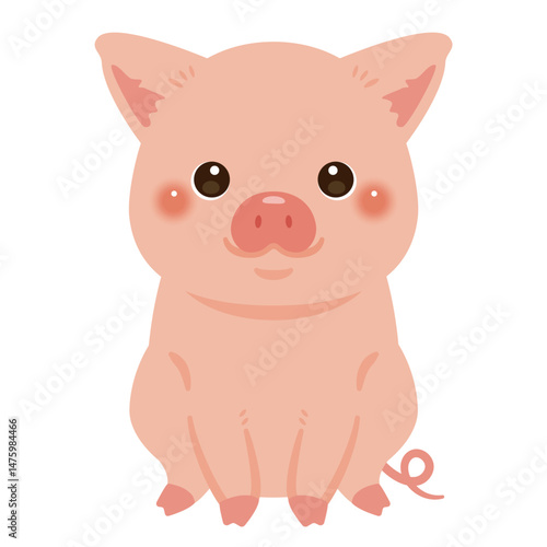 お座りしたブタのイラスト