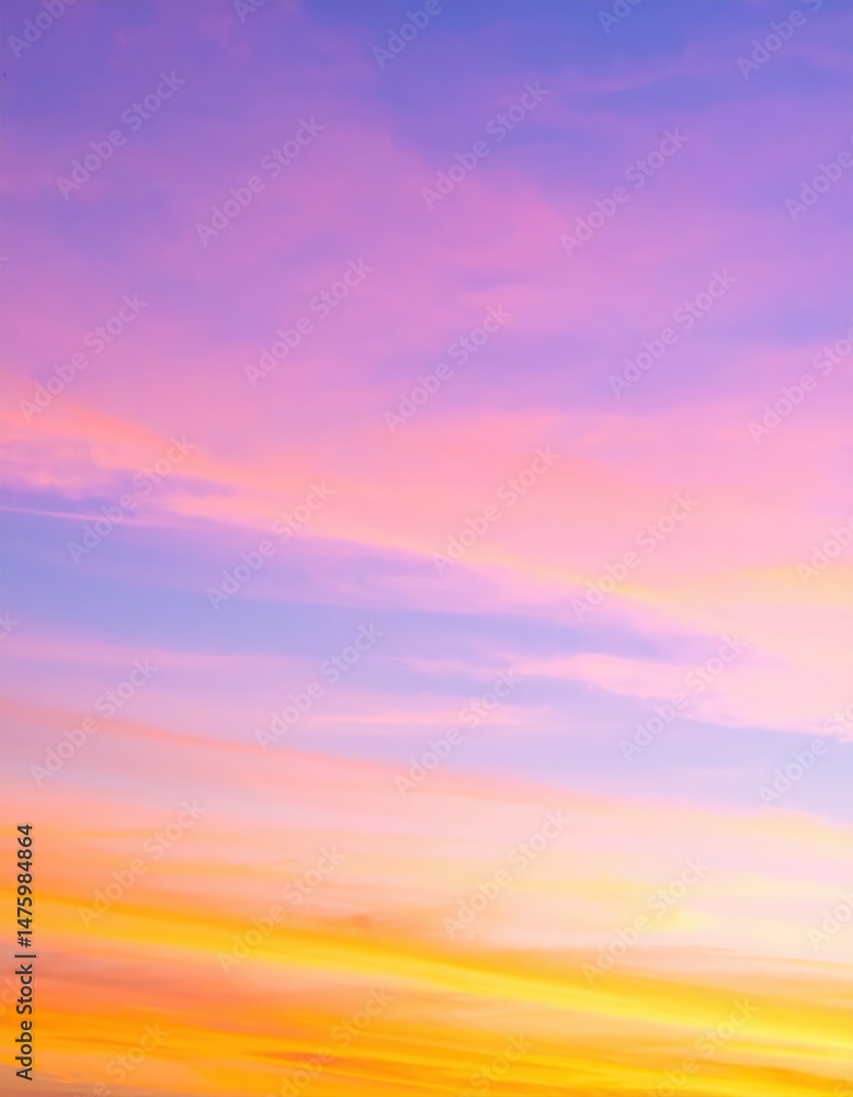Obraz premium A vibrant sunset sky painted with hues of orange, pink, and purple, scattered clouds reflecting the warm light, creating a breathtaking natural canvas.