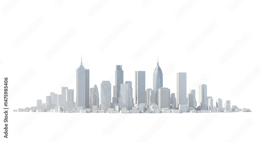 A white city skyline with various buildings and skyscrapers against a black background in a simple style A white city skyline with various buildings and skyscrapers against a black background in a simple style