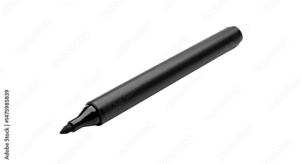 A close up studio shot of a black marker pen laying on a black background with a slight angle view A close up studio shot of a black marker pen laying on a black background with a slight angle view