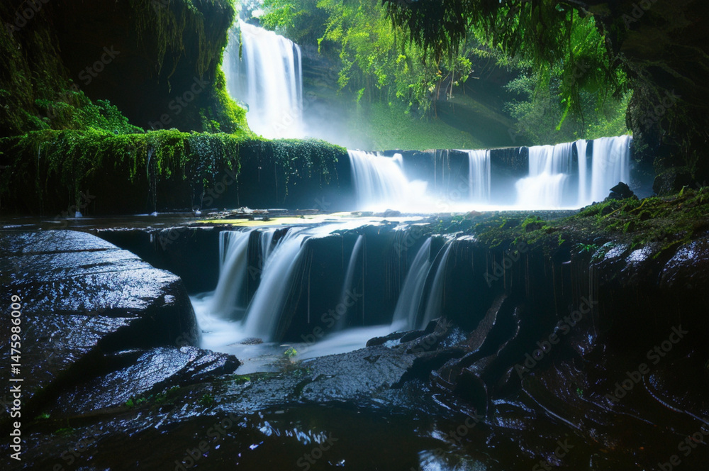 Naklejka premium Waterfall in after rain