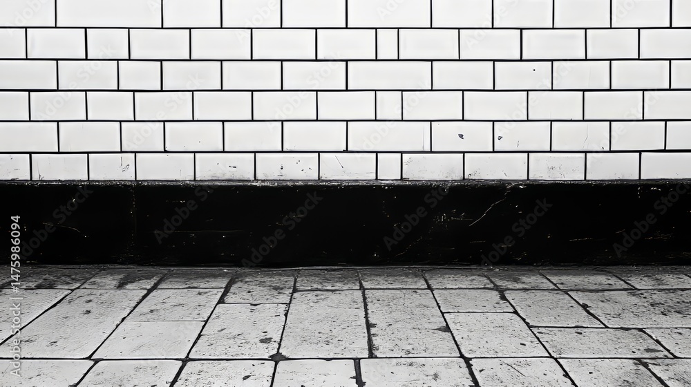 Fototapeta premium Tile Wall Texture: A classic, eye-level shot of a tiled wall, revealing the intricate textures and patterns of the individual tiles.