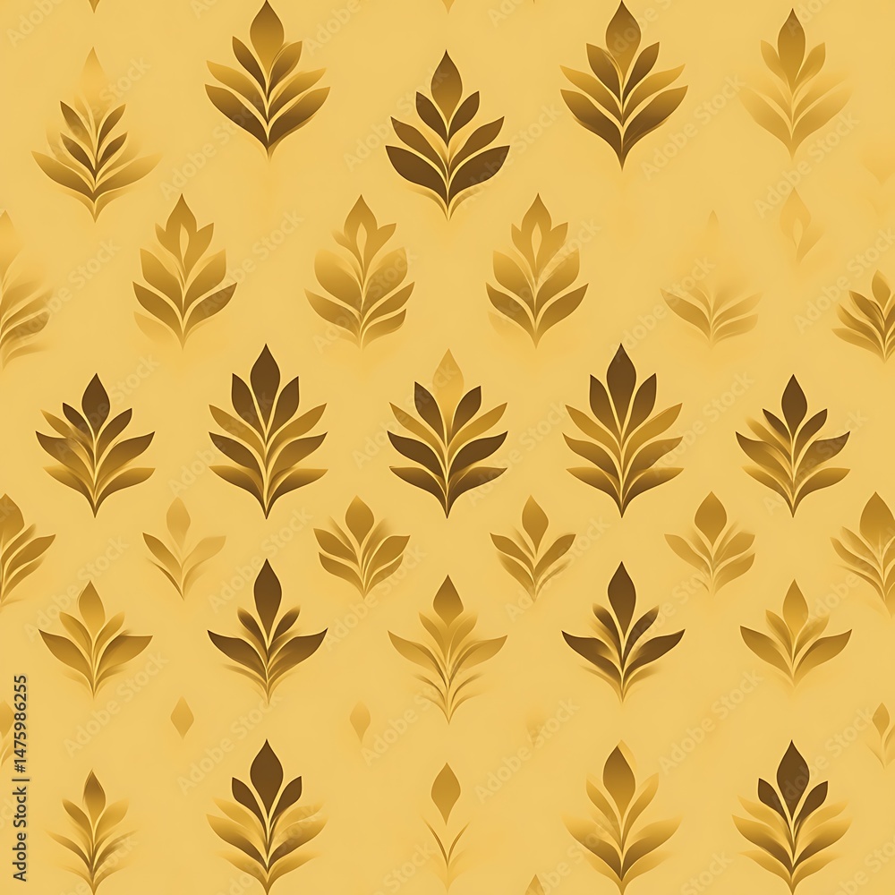 Elegant repeating golden leaf patterns designed across a muted background Elegant repeating golden leaf patterns designed across a muted background
