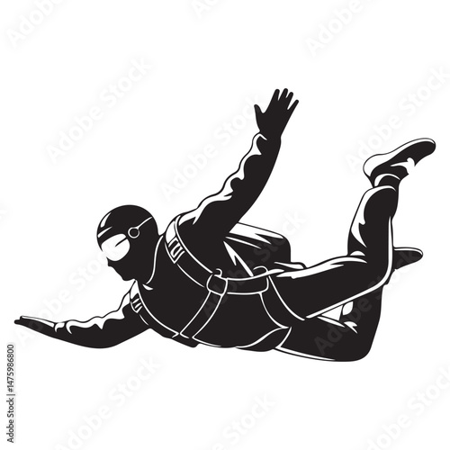 skydiver Vector Black silhouette. with white background