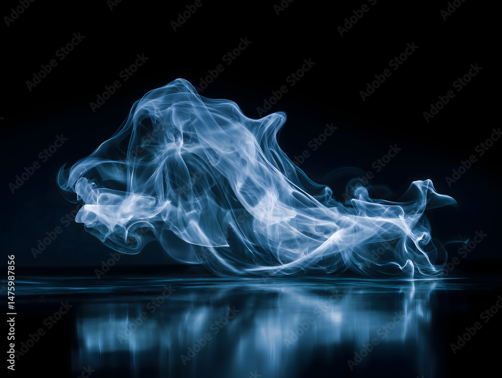 Fototapeta premium Ethereal Blue Smoke on Reflective Surface