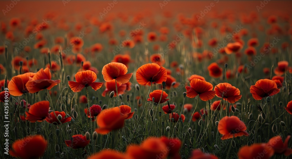 Obraz premium Poppy Field with Red Flowers
