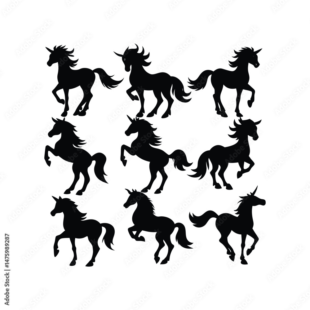 Fototapeta premium Elegant Black Unicorn Silhouettes A Collection of Graceful Poses