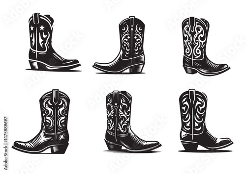 Cowboy Boot Silhouette Vector Set