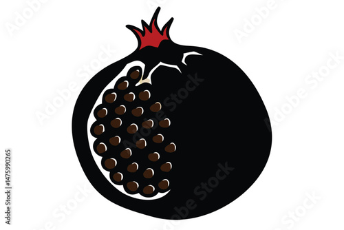 A ripe red pomegranate, a healthy and juicy fruit, is isolated against a stark black background, showcasing its freshness