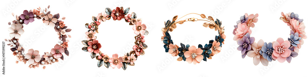 Beautiful Floral Wreaths - Perfect for Weddings, Craft Projects, or Botanical Themes, Featuring Soft Pink and Blue Tones Beautiful Floral Wreaths - Perfect for Weddings, Craft Projects, or Botanical Themes, Featuring Soft Pink and Blue Tones