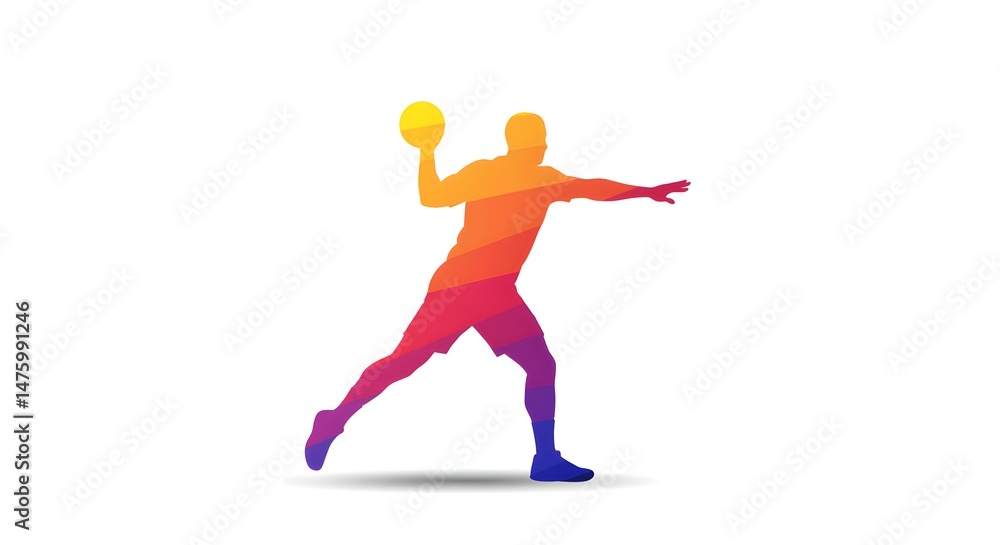 Fototapeta premium Throwing Ball Silhouette with Geometric Pattern Design